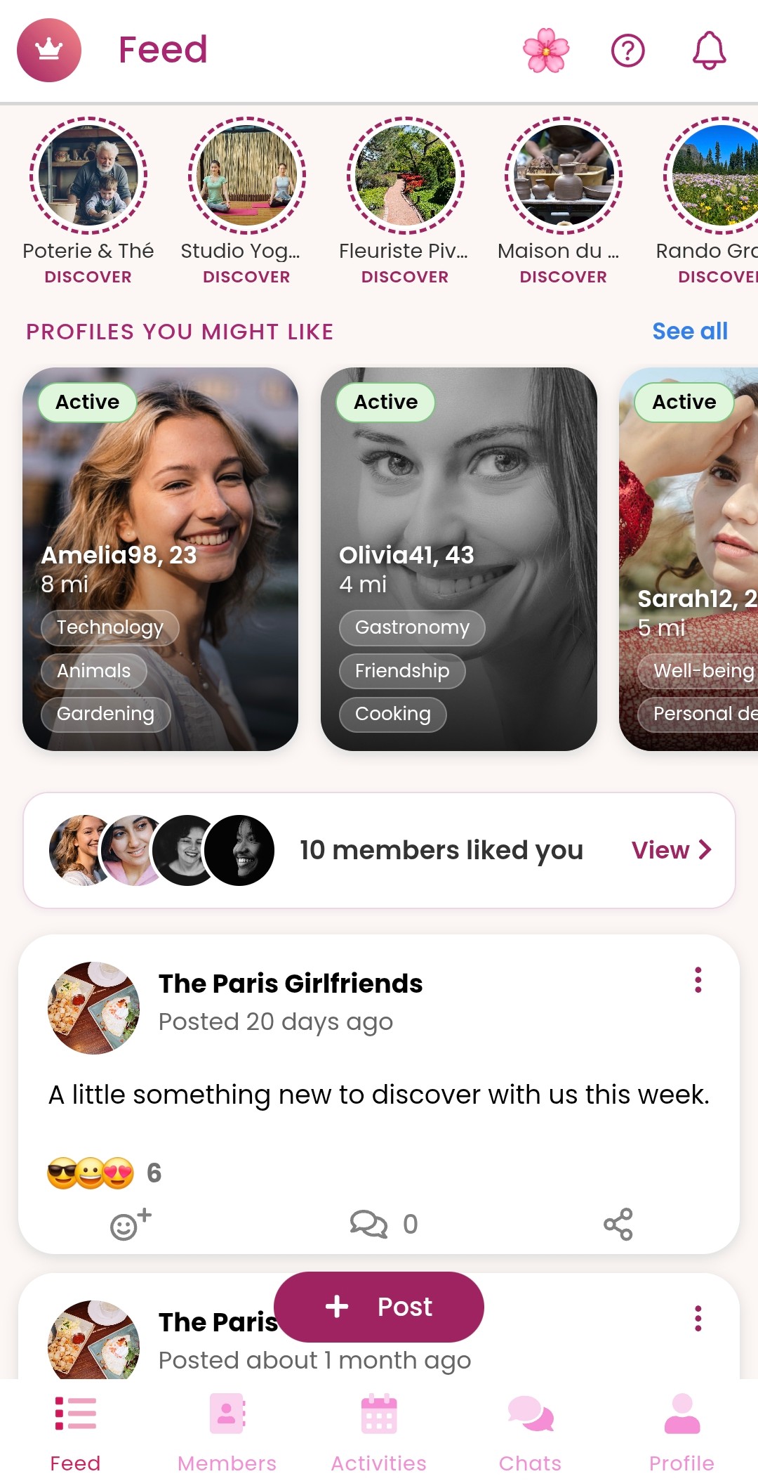 Vorschau der GirlsConnect-App — der Feed