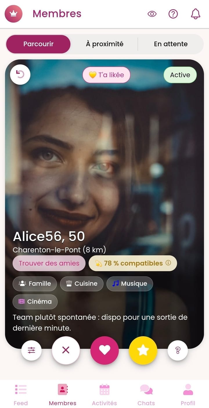 Aperçu de l'app GirlsConnect — découverte de membres